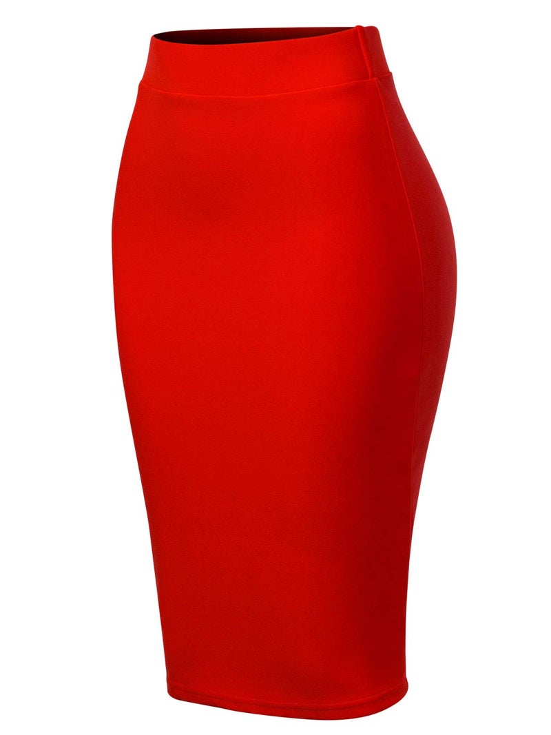 MixMatchy Women's Casual Classic Bodycon Pencil Skirt Red L - Image 2